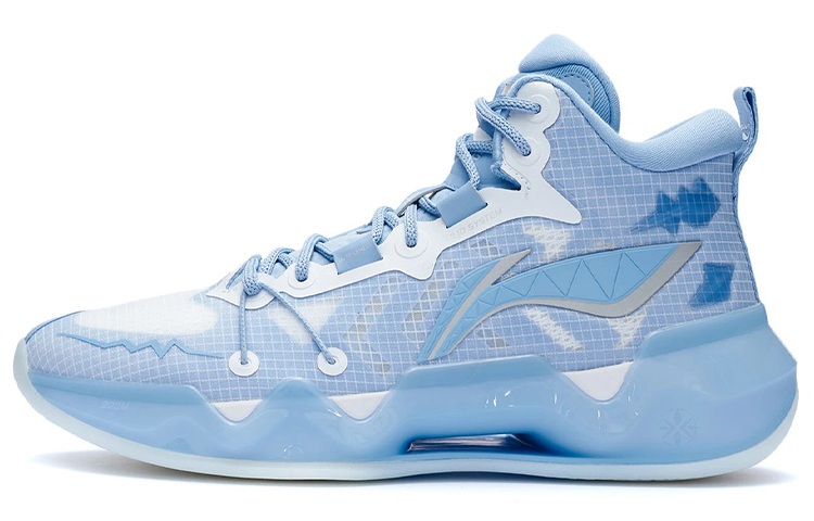 LiNing Li Ning Blade 2 Comfortable and Versatile Textile Synthetic Leather TPU Shock Absorbing Anti-Slip Wrapping Support Rebound Mid-top Basketball Shoes Men's Snow Blue