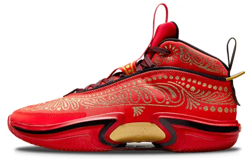 Luka Doncic x Jordan Air Jordan 36 El Matador, sporty and comfortable, shock-absorbing, non-slip and wear-resistant, mid-top basketball shoes, men's style, red gold, foreign version
