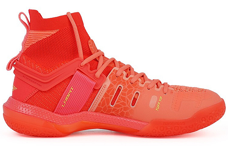 Li Ning Roar II Rubber Cushioning Slip Resistant Abrasion Resistant High top Badminton Shoes Men’s Neon Fruit Red