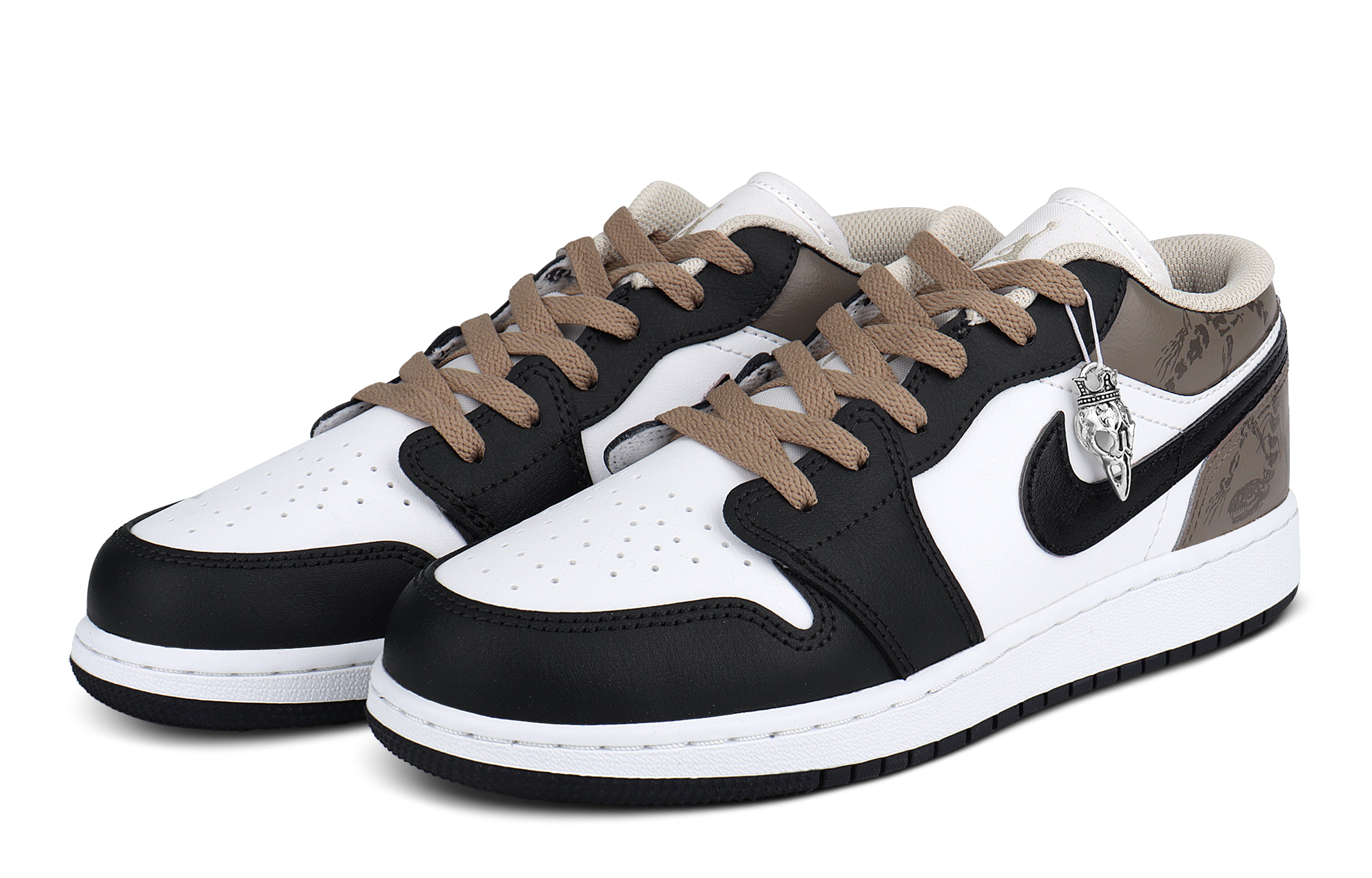 Jordan AJ1 Leather Abrasion Resistant Low top Vintage Basketball Shoes Unisex Black White Brown