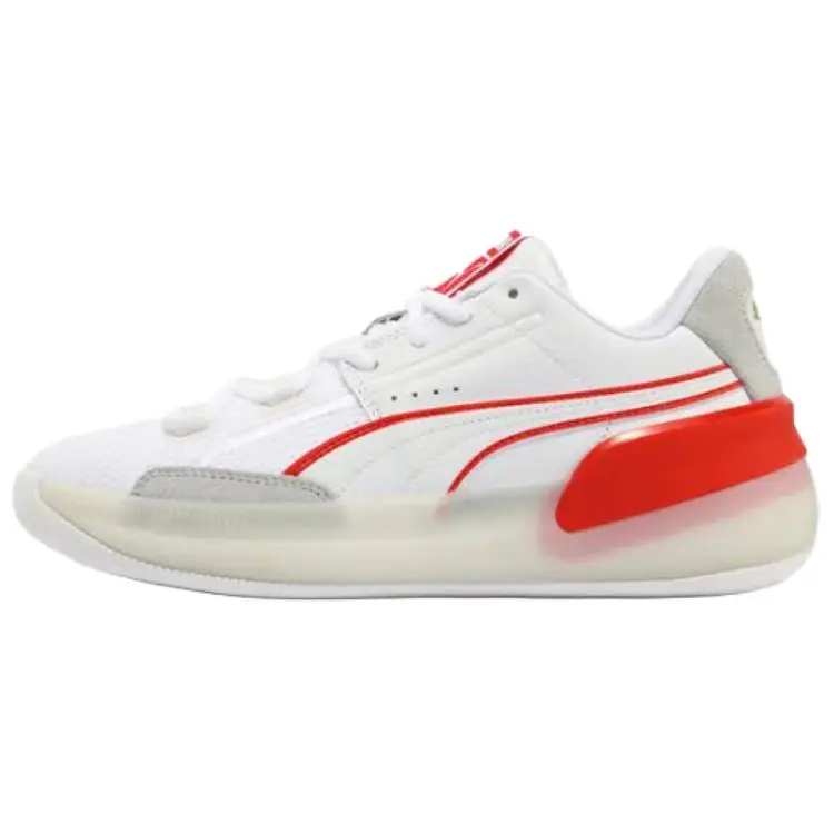 PUMA Clyde Hardwood Slip Resistant Abrasion Resistant Low top Basketball Shoes Unisex White Red