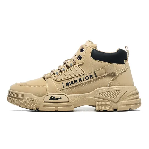 Warrior casual workwear style, versatile outdoor autumn and winter warm hiking shoes, non-slip, wear-resistant and waterproof, high-top hiking shoes, men's khaki black