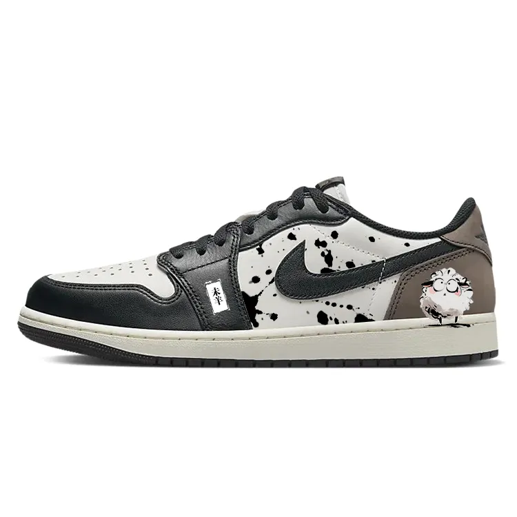 Jordan Air Jordan 1 Cushioning Slip Resistant Low top Vintage Basketball Shoes Men's Black White Brown