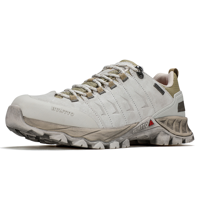 HUMTTO Pigskin Cushioning Slip Resistant Low top Hiking Shoes Men’s Beige Gray