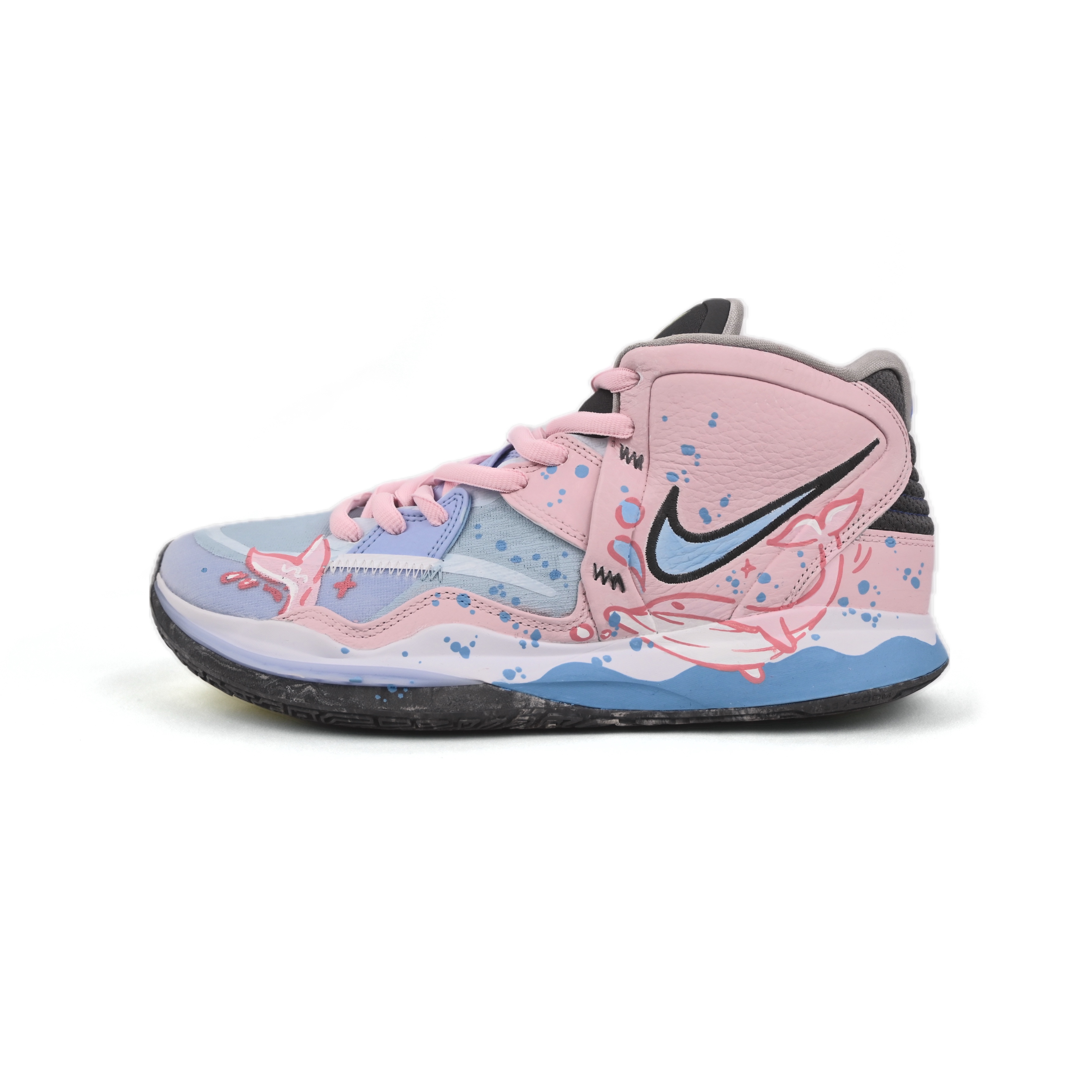 Nike Kyrie 8 Infinity Slip Resistant Abrasion Resistant Mid top Basketball Shoes Unisex Pink Blue
