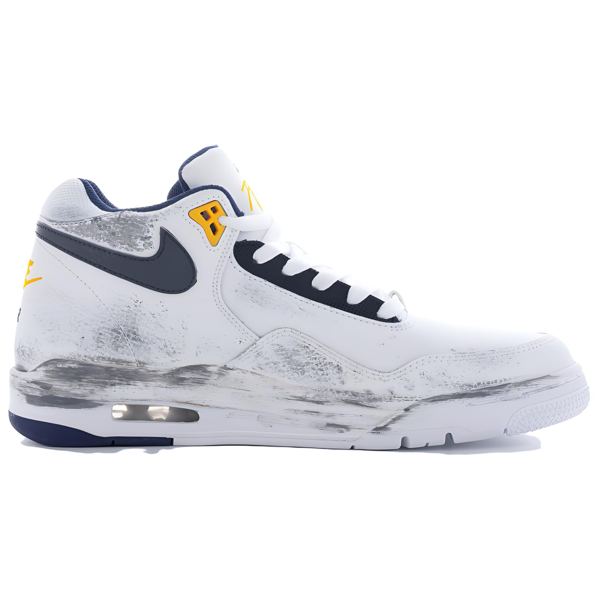Nike Flight Legacy Slip Resistant And Abrasion Resistant Coverage Mid top Vintage Basketball Shoes Men’s White Yellow