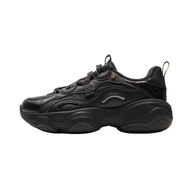 Li Ning Honey Abrasion Resistant Coverage Height Increasing Low top Chunky Sneakers Women's Black