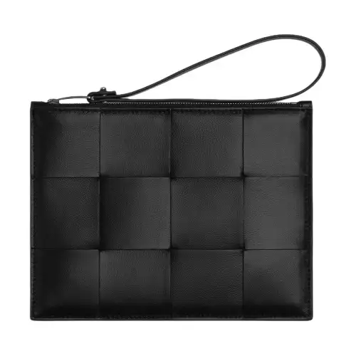 Bottega Veneta Sheepskin Cow Leather Clutch Wallet Medium Women's Black