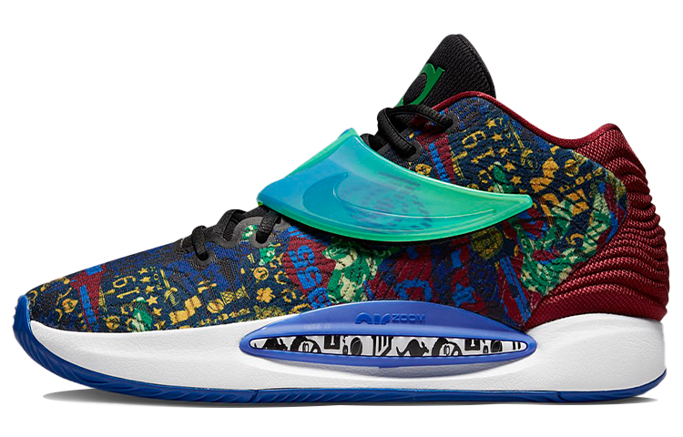 Nike KD 14 NRG Durant 14 round head lace fabric TPU shock-absorbing, anti-slip, wear-resistant, breathable, middle-top practical basketball shoes men's blue, red and black foreign version