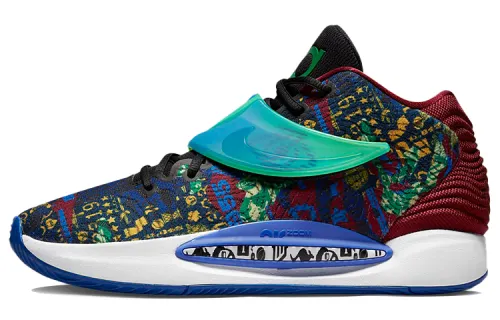 Nike KD 14 NRG Durant 14 round head lace fabric TPU shock-absorbing, anti-slip, wear-resistant, breathable, middle-top practical basketball shoes men's blue, red and black foreign version