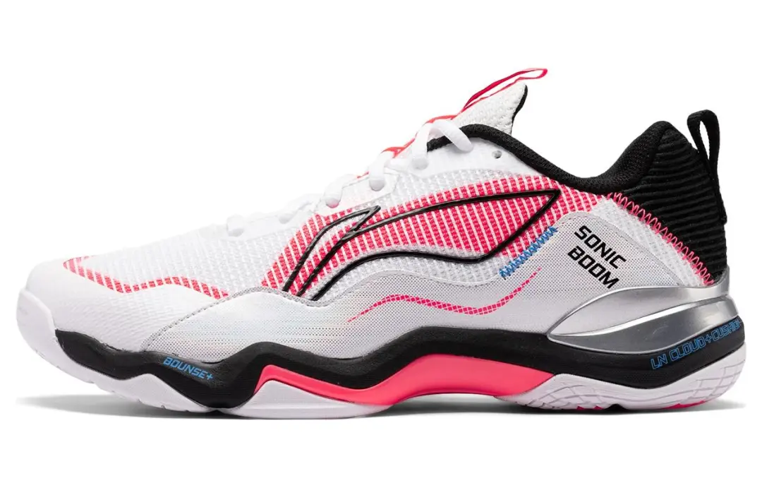Li Ning OP Textile, Synthetic Leather Abrasion Resistant Low top Badminton Shoes Unisex White Pink Black