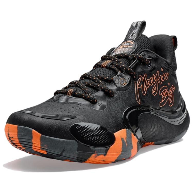 XTEP Slip Resistant Abrasion Resistant Slip Resistant Abrasion Resistant Low top Basketball Shoes Men’s Black Orange