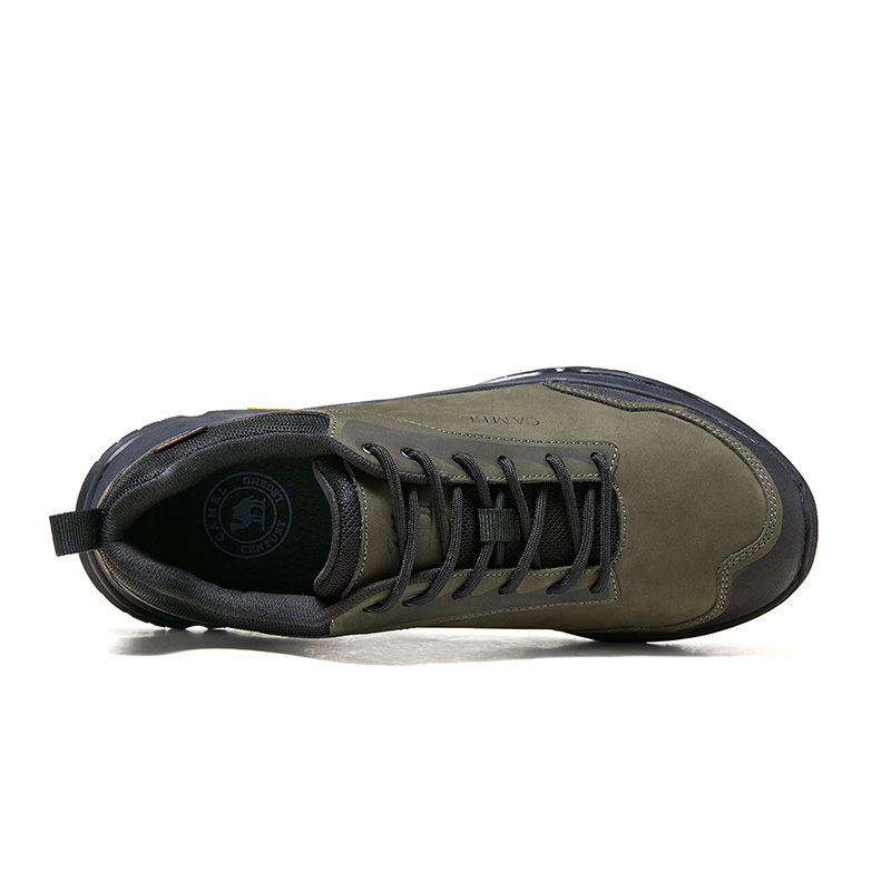 CAMEL Cow Leather Cushioning Slip Resistant Abrasion Resistant Low top Outdoor Shoes Men’s Black Green