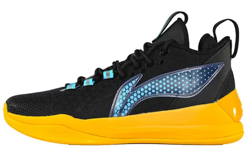 Li Ning WAY OF WADE Phantom Comfortable Slip Resistant Abrasion Resistant Mid top Basketball Shoes Men's Black Yellow