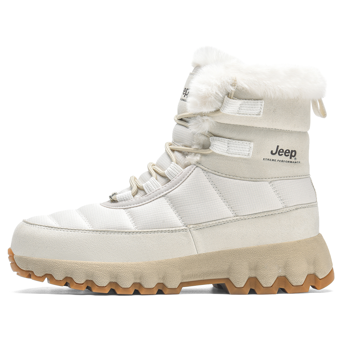 Jeep Thermal Waterproof Abrasion Resistant Fleece Lined, Platform, Fashion Casual Crew Snow Boots Unisex White