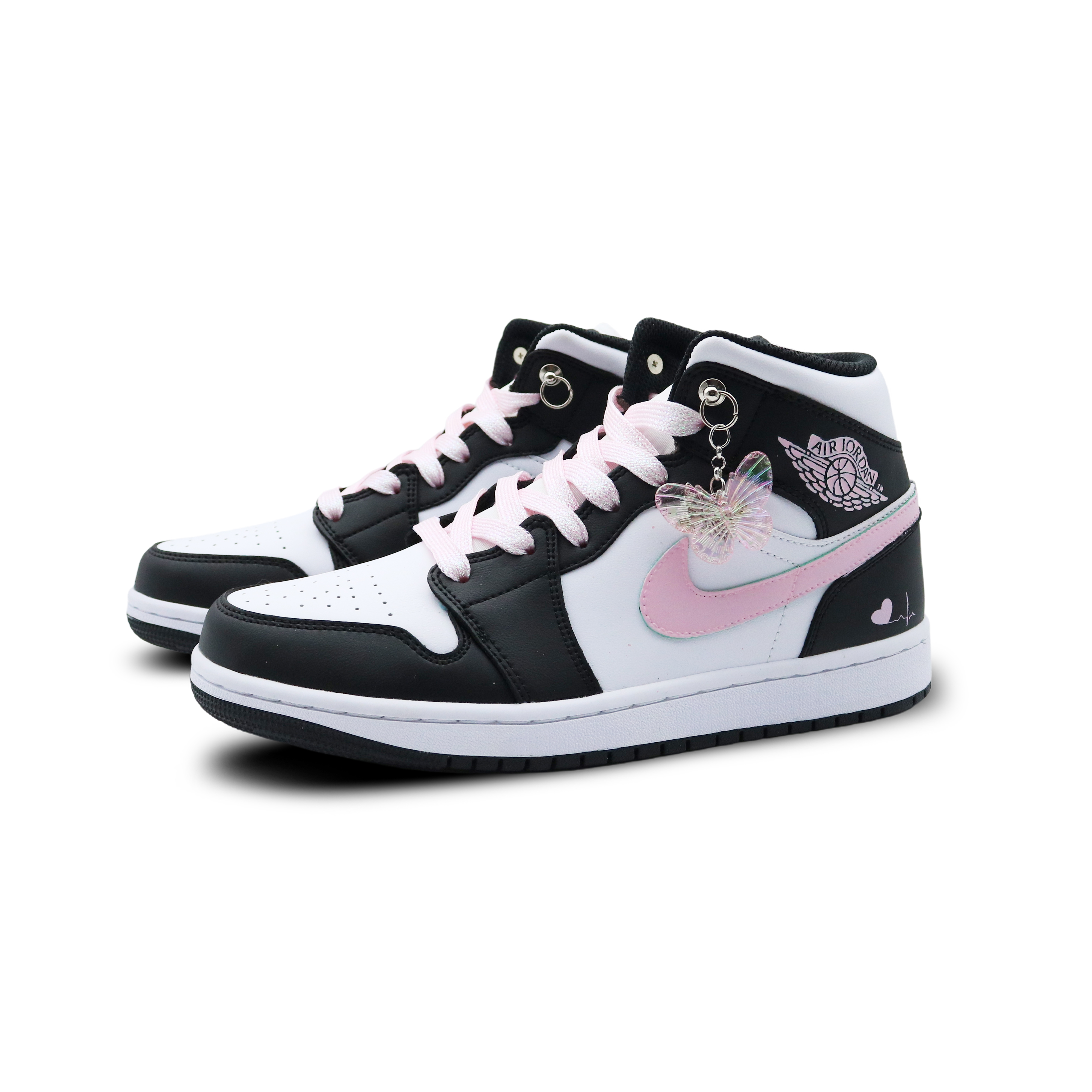 Jordan Air Jordan 1 Leather Cushioning, Wear Resistant High top Vintage Basketball Shoes Women’s Black Pink White