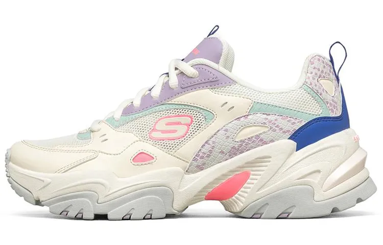 Skechers Stamina V2 Rainbow Divine Beast Synthetic Leather Abrasion Resistant Low top Chunky Sneakers Women's Natural