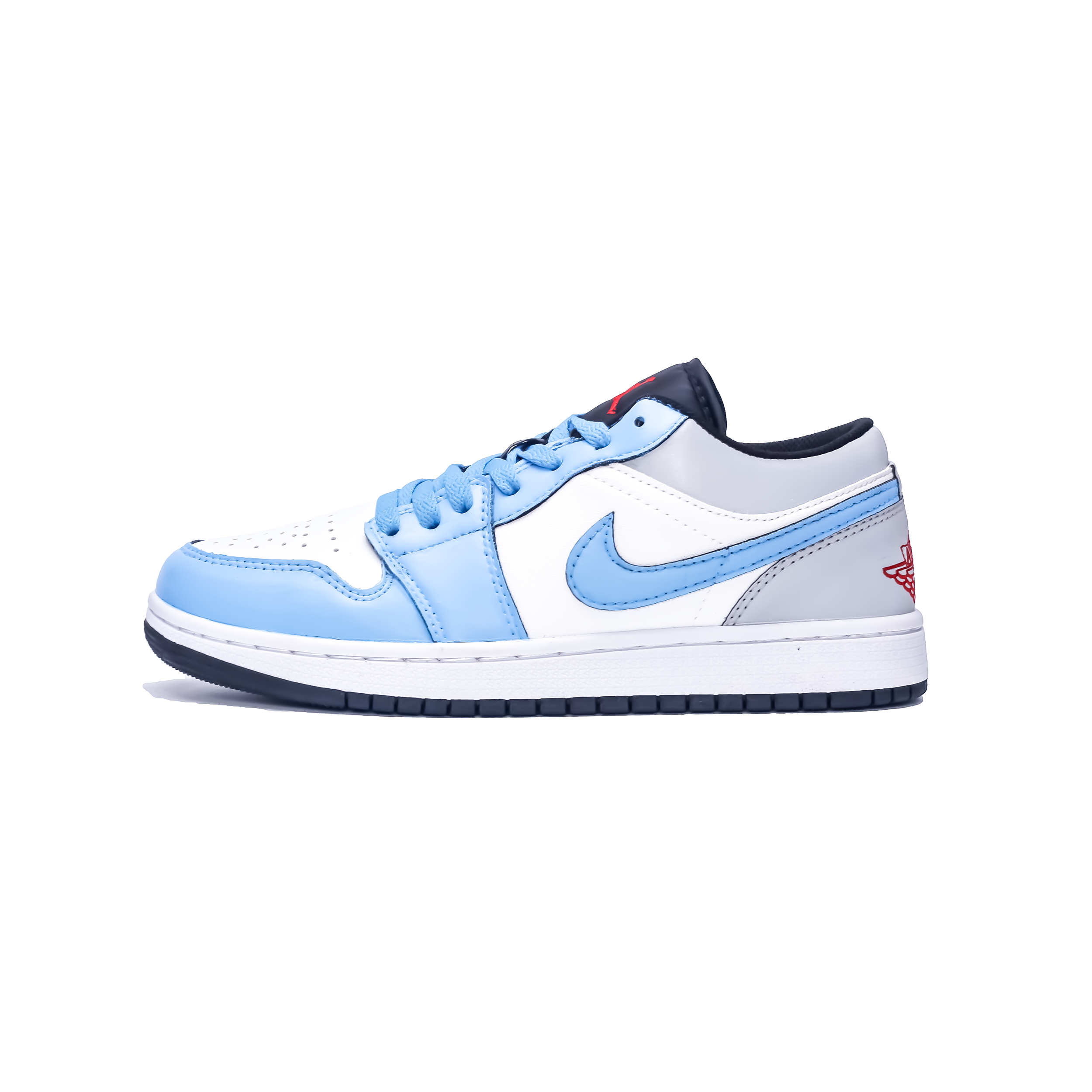 Jordan Air Jordan 1 Leather Abrasion Resistant Coverage Low top Vintage Basketball Shoes Unisex White Blue Gray
