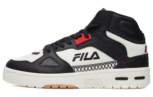 FILA Teratach Textile, Synthetic Leather Comfortable And Trendy Mid top Vintage Basketball Shoes Men's Black White