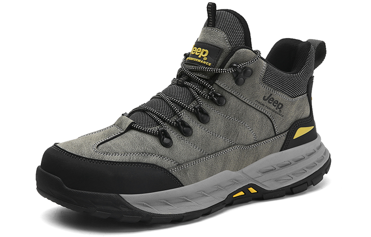 Jeep Mountaineering Collection Hiking Cushioning Abrasion Resistant Coverage Support Mid top Outdoor Shoes Men’s Gray
