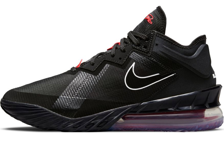 Nike Lebron 18 Low EP James 18 round head lace mesh fabric synthetic leather TPU shock-absorbing, anti-slip wear-resistant wrapping support Low top Practical basketball shoes Men's black and red Domestic version