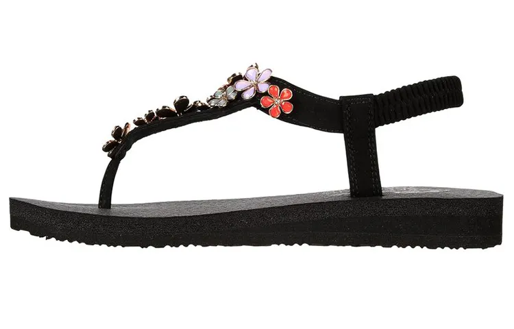Skechers Meditation Glass Daisy Fashion One Strap Sandals Women's Black