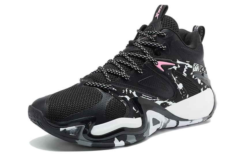 XTEP Slip Resistant, Abrasion Resistant, Breathable Mid top Basketball Shoes Men’s Black New White