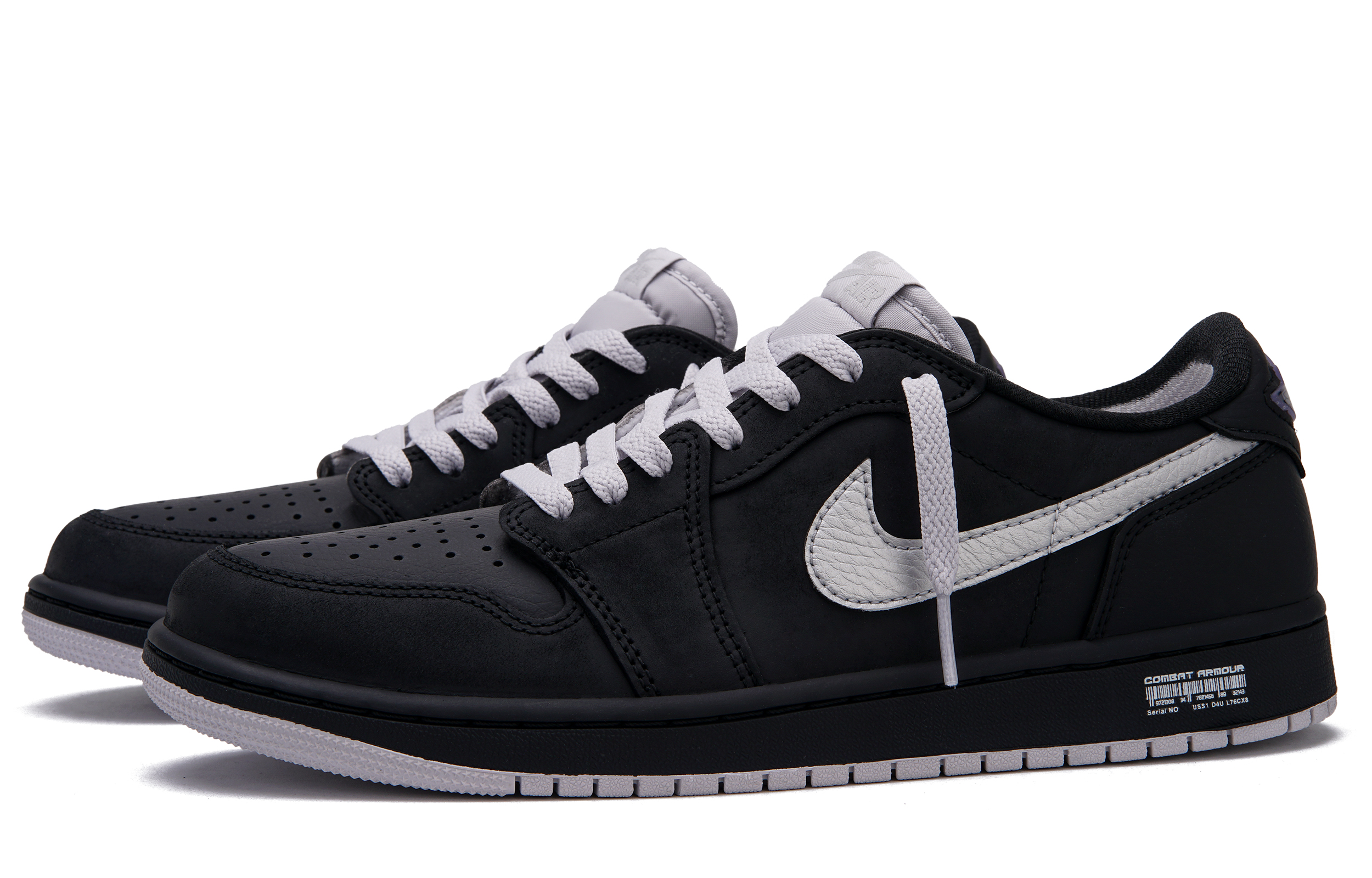 Jordan Air Jordan 1 Slip Resistant Abrasion Resistant Low top Vintage Basketball Shoes Unisex Black Silver
