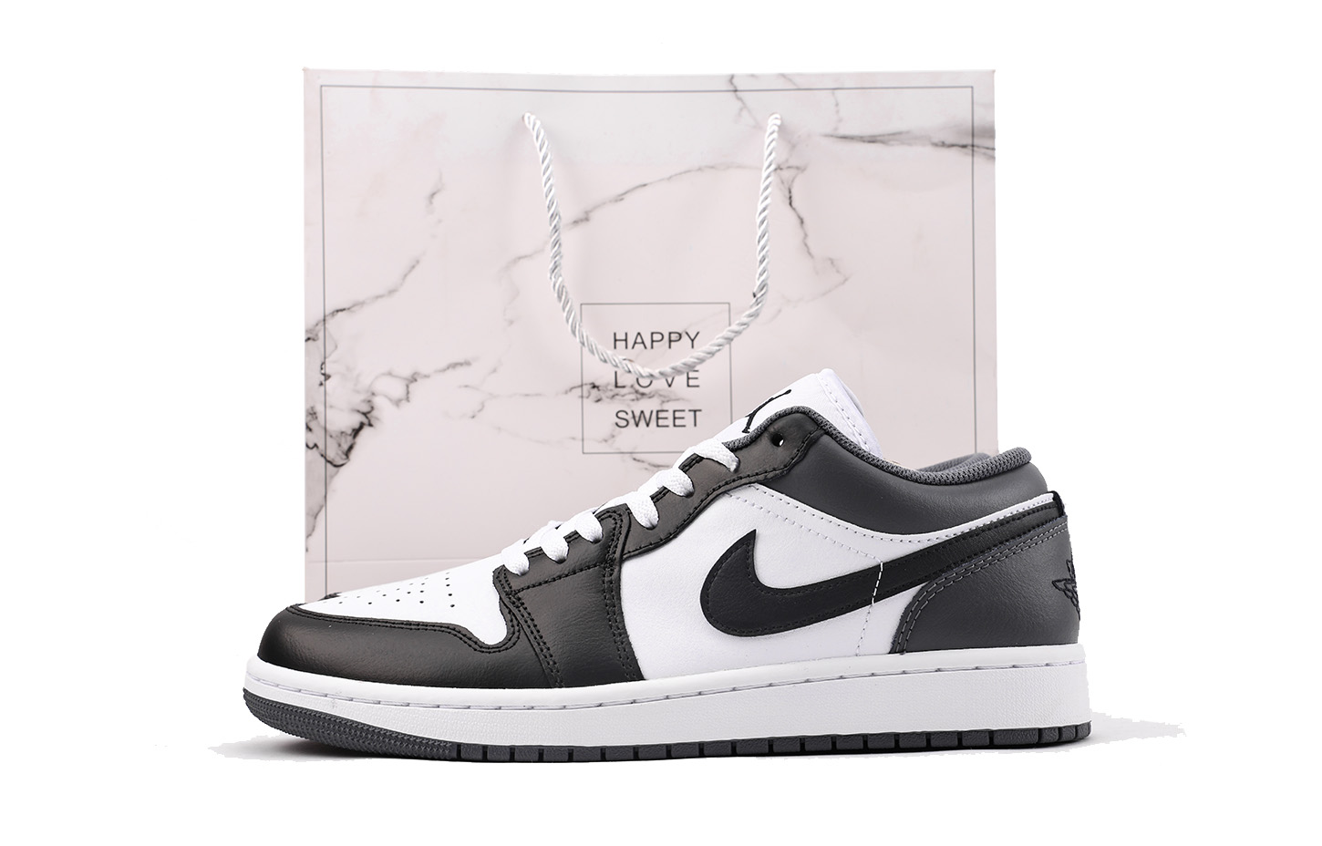 Jordan Air Jordan 1 Leather Slip Resistant Coverage Low top Vintage Basketball Shoes Unisex Black White