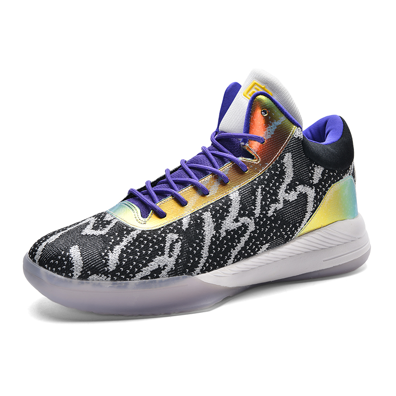 IVERSON Slip Resistant Abrasion Resistant Low top Basketball Shoes Black Purple Light Gray