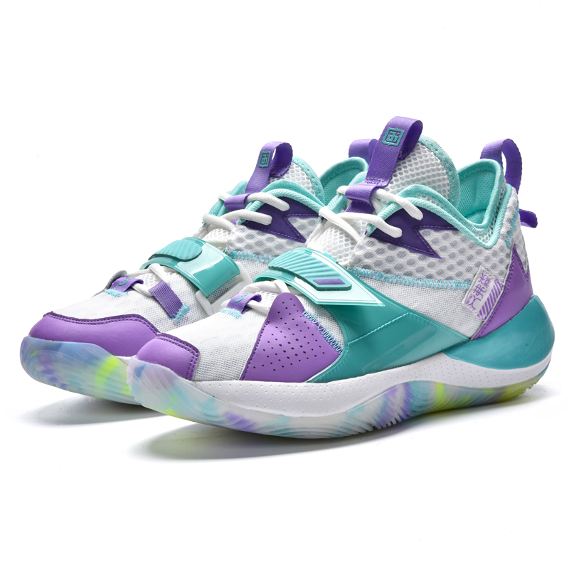 IVERSON Breathable Coverage Support Mid top Basketball Shoes Unisex White Blue Purple