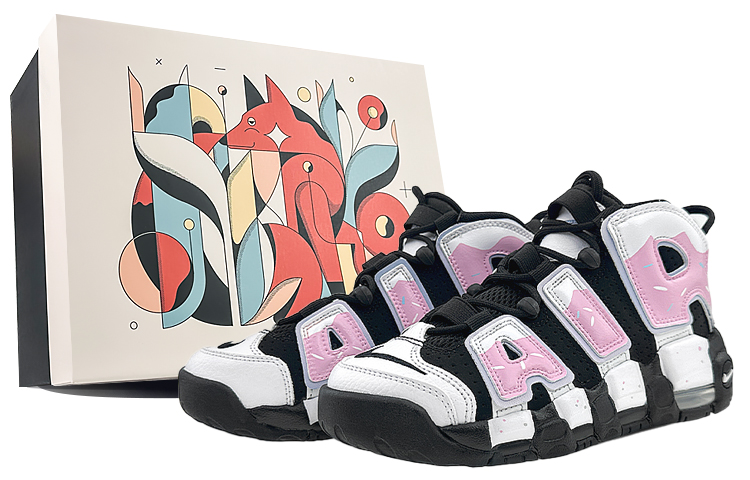 Nike Air More Uptempo Mid top Vintage Basketball Shoes GS Black Pink