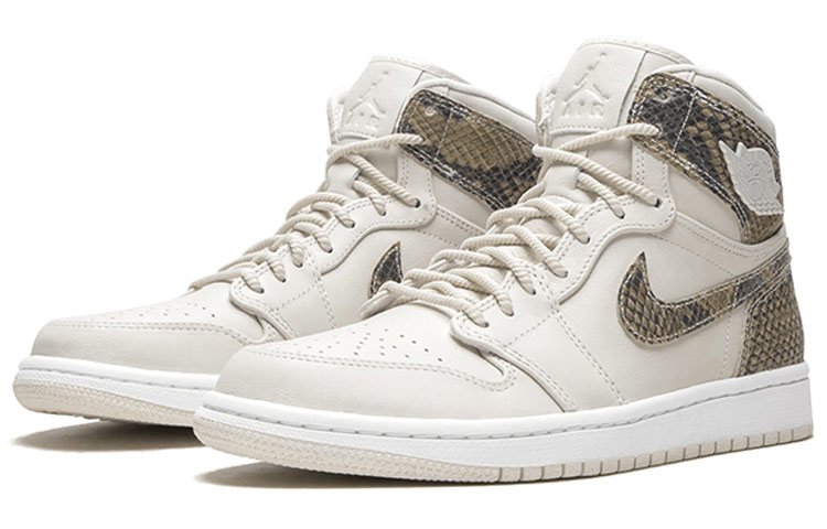 Женские кроссовки Jordan Air Jordan 1 OG Retro High White Snake (W) (бежевые) — Белый — фото 3