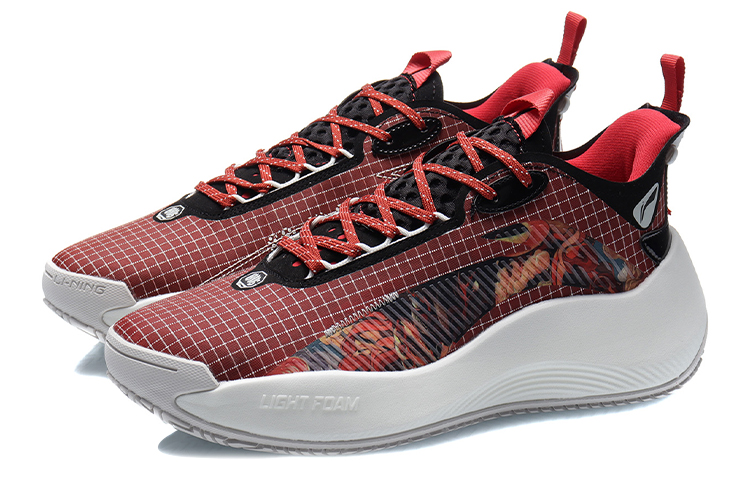 Li Ning Badfive 1 Basketball Shoes Men’s Low Top Chinese Paintings Red