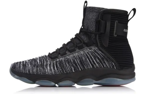 Li Ning Infinity Breathable High top Vintage Basketball Shoes Men's Black White