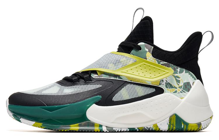 QIAODAN Cushioning Slip Resistant Abrasion Resistant High top Basketball Shoes Men’s Black Green