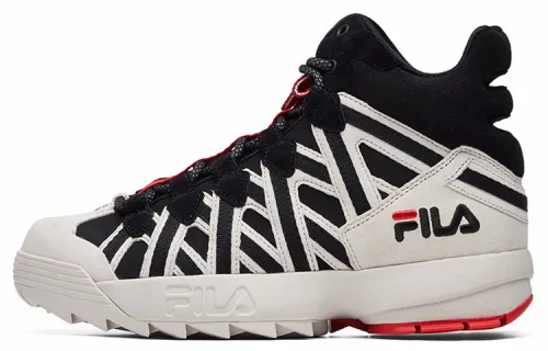 FILA FUSION Cage Textile, Synthetic Leather Mid top Vintage Basketball Shoes Men's Black White