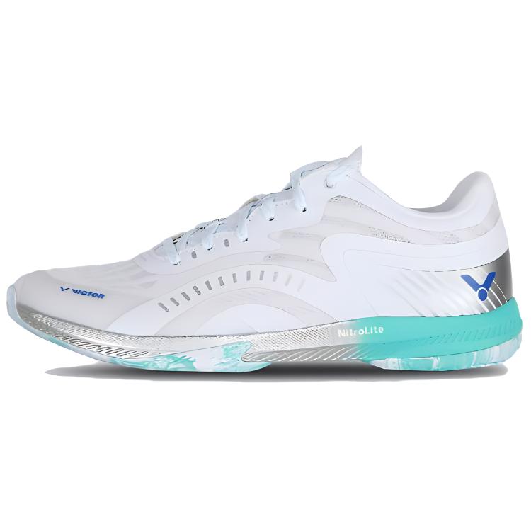 VICTOR Mesh Cushioning Slip Resistant Low top Badminton Shoes Unisex White