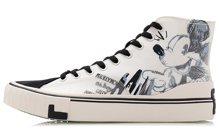 Disney x Li Ning Slip Resistant Abrasion Resistant Balance High top Canvas Shoes Women's Black Beige White