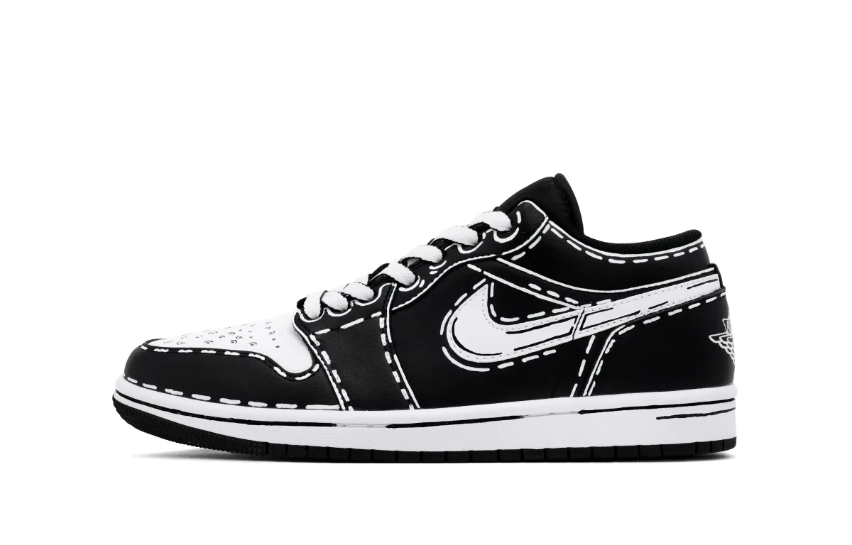 Jordan Air Jordan 1 Low'Orca' Slip Resistant Abrasion Resistant Low top Vintage Basketball Shoes Unisex Black