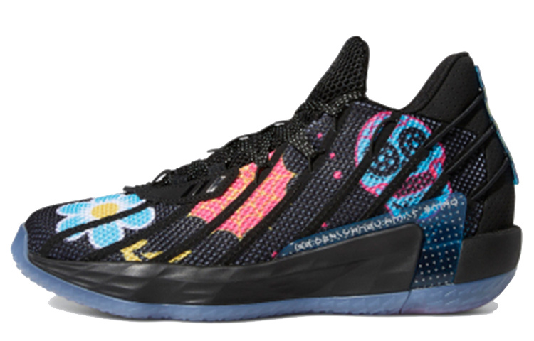 Adidas D Lillard 7 Dame 7 Gca Lillard Graffiti Day of the Dead Shock Absorbing Anti-Slip Wear-Resistant Breathable Mid-top Practical Basketball Shoes Men's Black