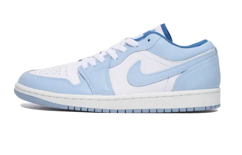 Jordan Air Jordan 1 Slip Resistant Abrasion Resistant Low top Vintage Basketball Shoes Unisex White Blue