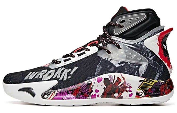 MARVEL x Anta Anta KT5 Deadpool Marvel joint Thompson fabric synthetic leather shock-absorbing, non-slip and wear-resistant high-top basketball shoes men's black and white red