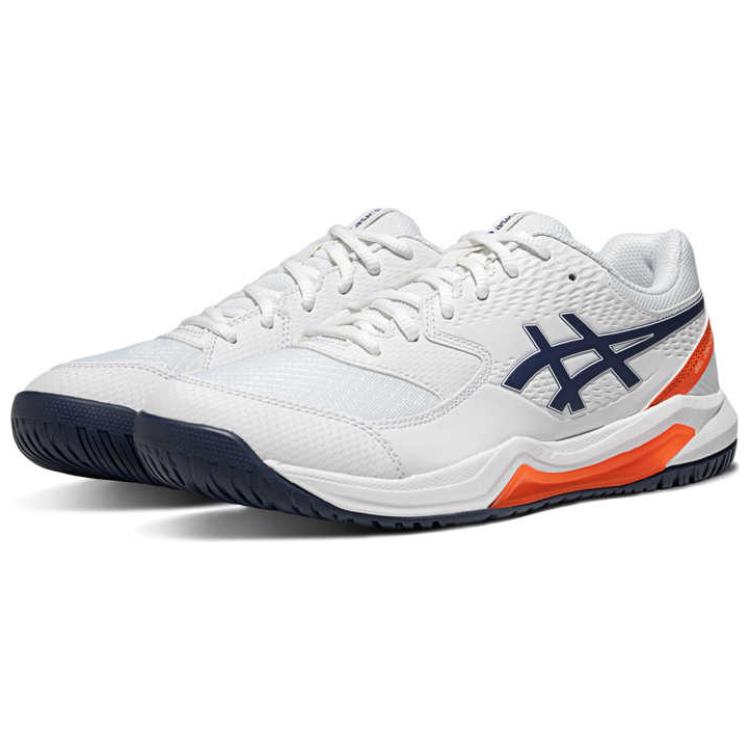 ASICS Gel Dedicate 8 Slip Resistant Low top Tennis Shoes Men’s White Blue Orange