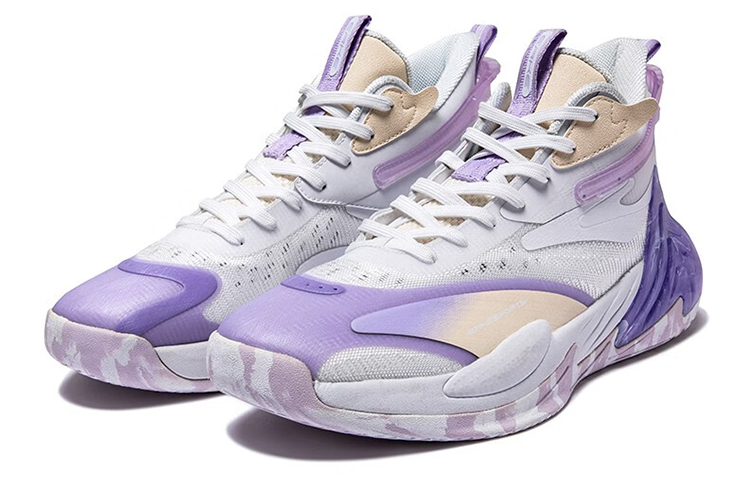 Erke Abrasion Resistant Slip Resistant Mid top Performance Basketball Shoes Men’s Hong White Purple