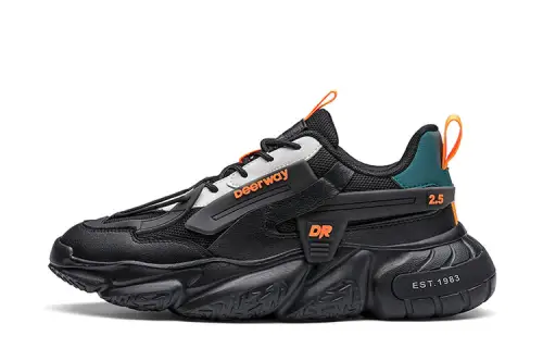 DEERWAY Textile, Synthetic Leather Abrasion Resistant, Breathable, Lightweight Low top Chunky Sneakers Unisex Black
