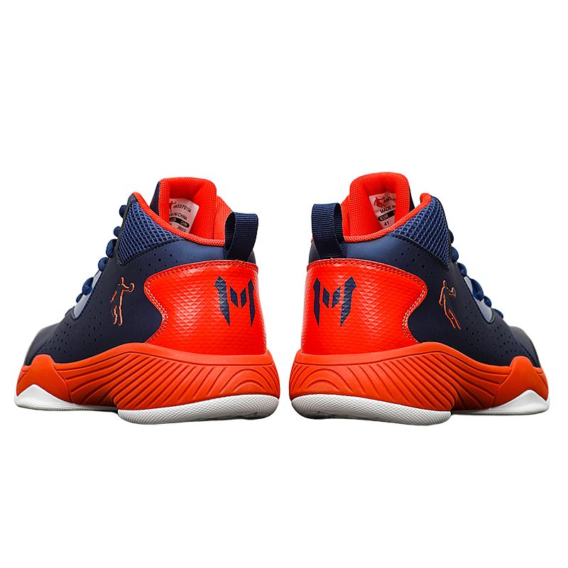 QIAODAN Cushioning Slip Resistant Abrasion Resistant High top Basketball Shoes Men’s Blue Orange