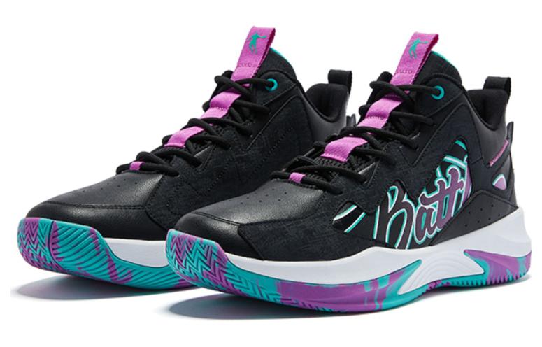 QIAODAN Basketball Shoes Men’s Mid Top Black/Purple/Green