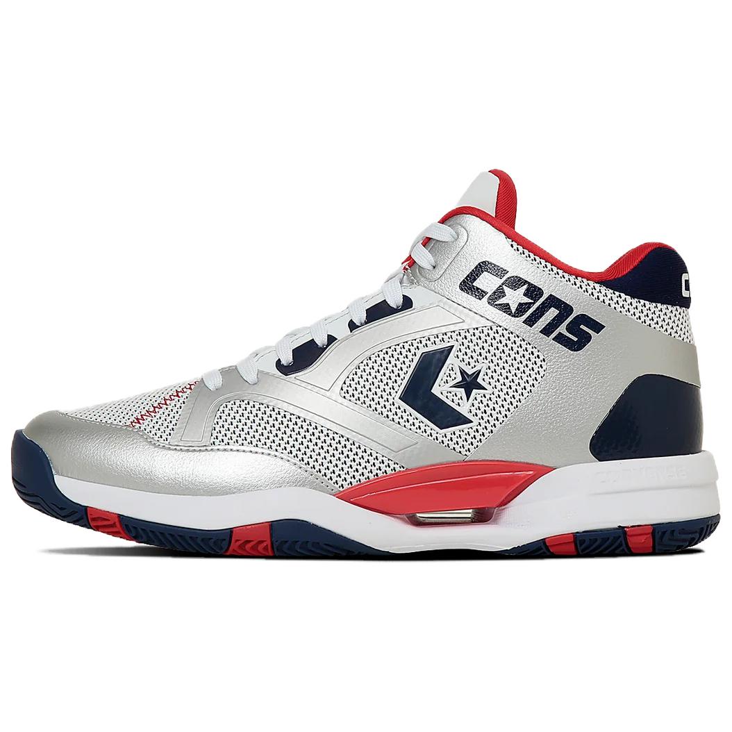 Converse CONS ACCELERATOR Breathable Mid top Basketball Shoes Men's White Silver