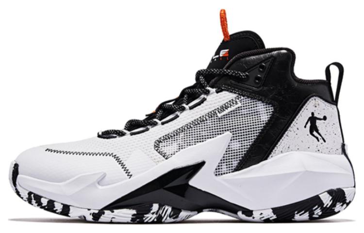 QIAODAN Textile, Synthetic Leather Cushioning Slip Resistant Abrasion Resistant High top Basketball Shoes Men’s